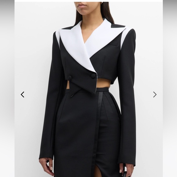 LaQuan Smith | Double Breasted Cropped Blazer With Contrast Detail in Black XS - Picture 1 of 12
